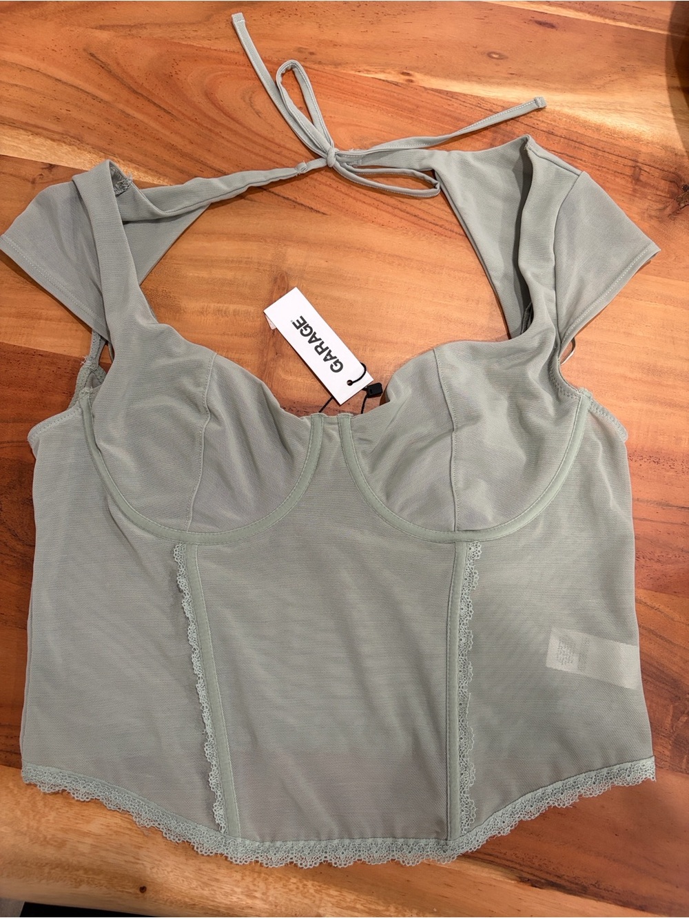Garage Sage Green Lace-Trim Bustier Bralette